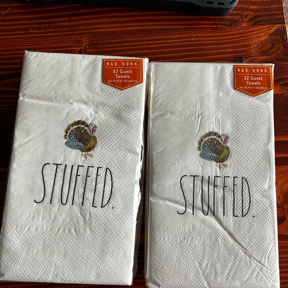 Rae Dunn “STUFFED” White Guest napkins with Black Text
